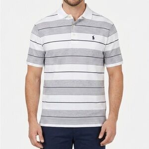 Polo Ralph Lauren Polo Shirt Men’s Large White Gray Striped Short Sleeve Classic